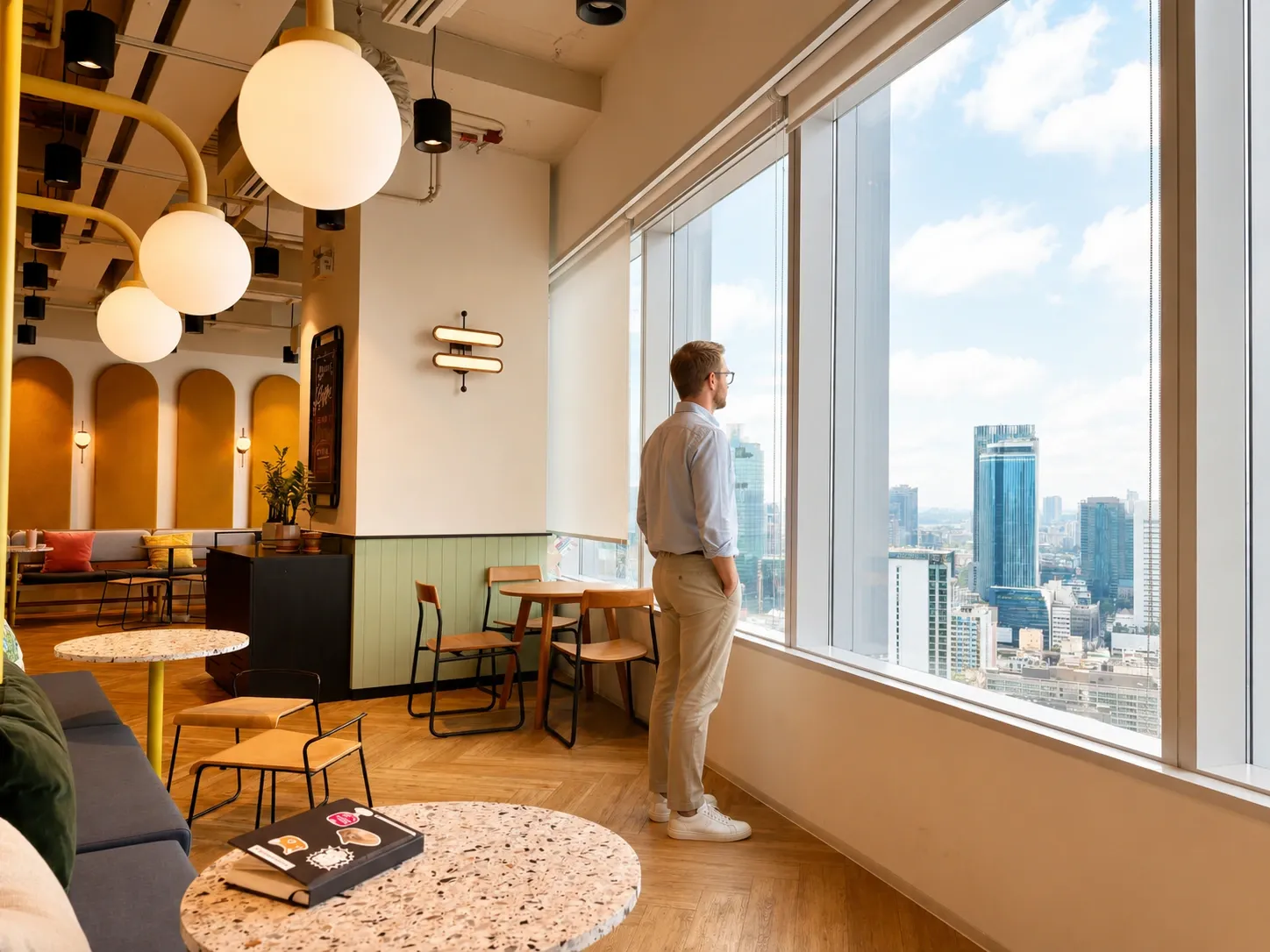 Modern office lounge with Bangkok city view